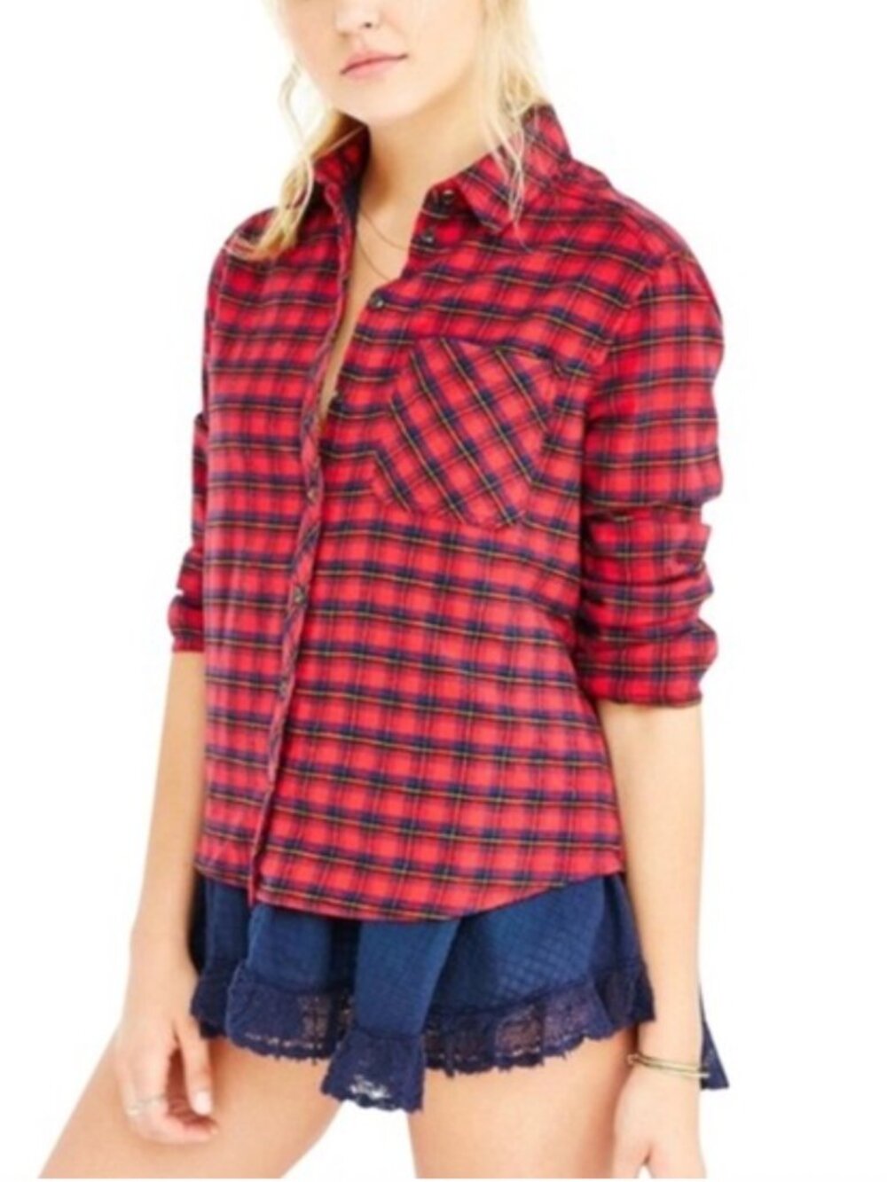 BDG Flannel Button Down with Lace
